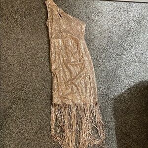 Shein Gold Sequin Fringe Dress Size Small
